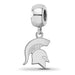 Sterling Silver Rhodium-plated LogoArt Michigan State University Spartan Small Dangle Bead Charm