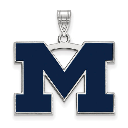 Sterling Silver LogoArt Michigan (Univ Of) Large Blue Enamel Pendant