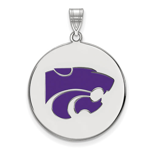 SS Kansas State University XL Enamel Wildcat Disc Pendant