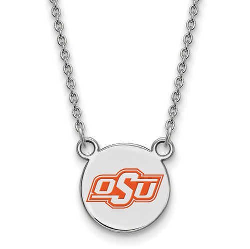 SS Oklahoma State U Small Epoxied Disc Pendant w/ Necklace