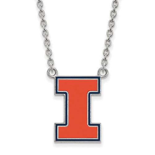 SS University of Illinois Large Enamel Pendant w/Necklace