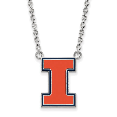 SS University of Illinois Large Enamel Pendant w/Necklace