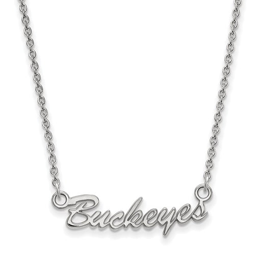 Sterling Silver Rhodium-plated LogoArt The Ohio State University Small Buckeyes Script 18 inch Necklace