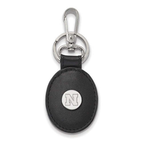 SS University of Nebraska Black Leather Oval Key Chain