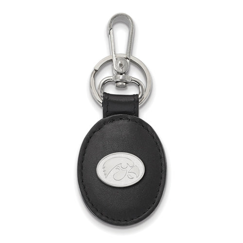 SS University of Iowa Black Leather Oval Key Chain