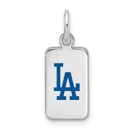 Sterling Silver Rhod-pl MLB LogoArt Los Angeles Dodgers Enamel Tag Pendant