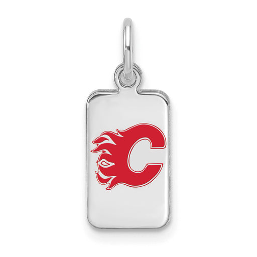 Sterling Silver Rhod-pl NHL LogoArt Calgary Flames Enamel Tag Pendant