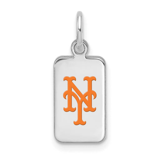 Sterling Silver Rhod-pl MLB LogoArt New York Mets Enamel Tag Pendant