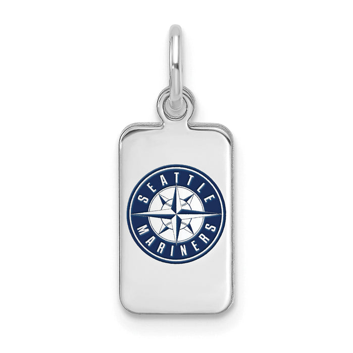 Sterling Silver Rhod-pl MLB LogoArt Seattle Mariners Enamel Tag Pendant