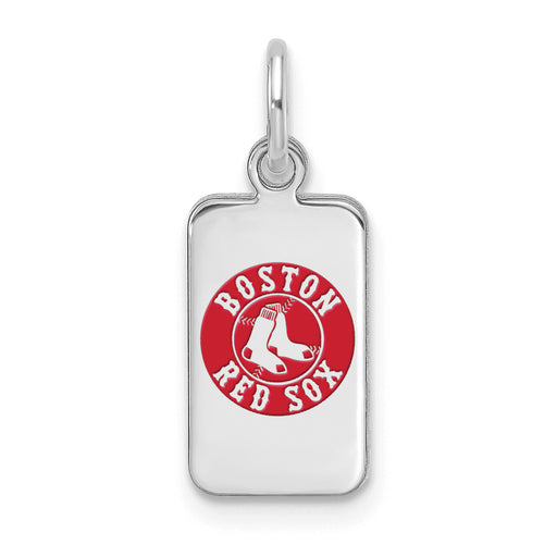 Sterling Silver Rhod-pl MLB LogoArt Boston Red Sox Enamel Tag Pendant