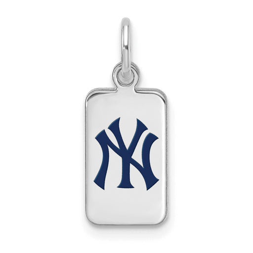 Sterling Silver Rhod-pl MLB LogoArt New York Yankees Enamel Tag Pendant