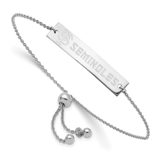 Sterling Silver Florida State University Name Bar Adj Bracelet