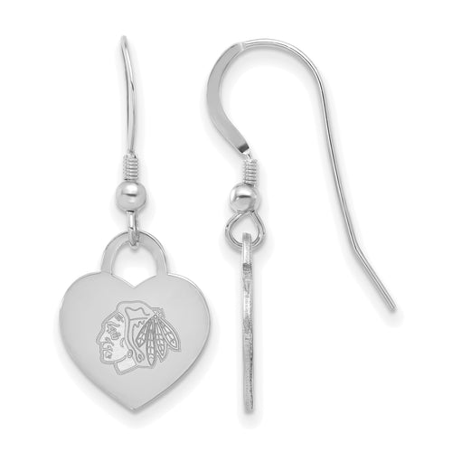 Sterling Silver NHL Chicago Blackhawks Heart Dangle Earring