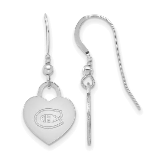 Sterling Silver Rhod-pl NHL LogoArt Montreal Canadiens Heart Dangle Earring