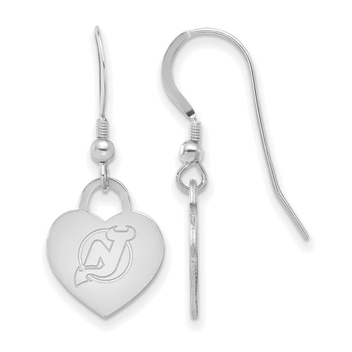 Sterling Silver NHL New Jersey Devils Heart Dangle Earrings