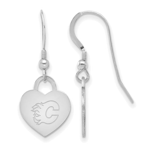 Sterling Silver NHL Calgary Flames Heart Dangle Earrings