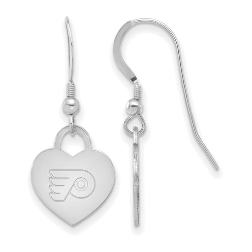 Sterling Silver Rhod-pl NHL LogoArt Philadelphia Flyers Heart Dangle Earrin