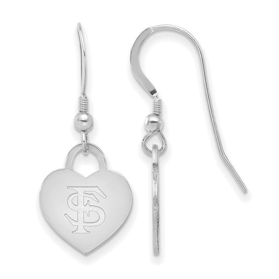 Sterling Silver Florida State University Heart Dangle Earrings