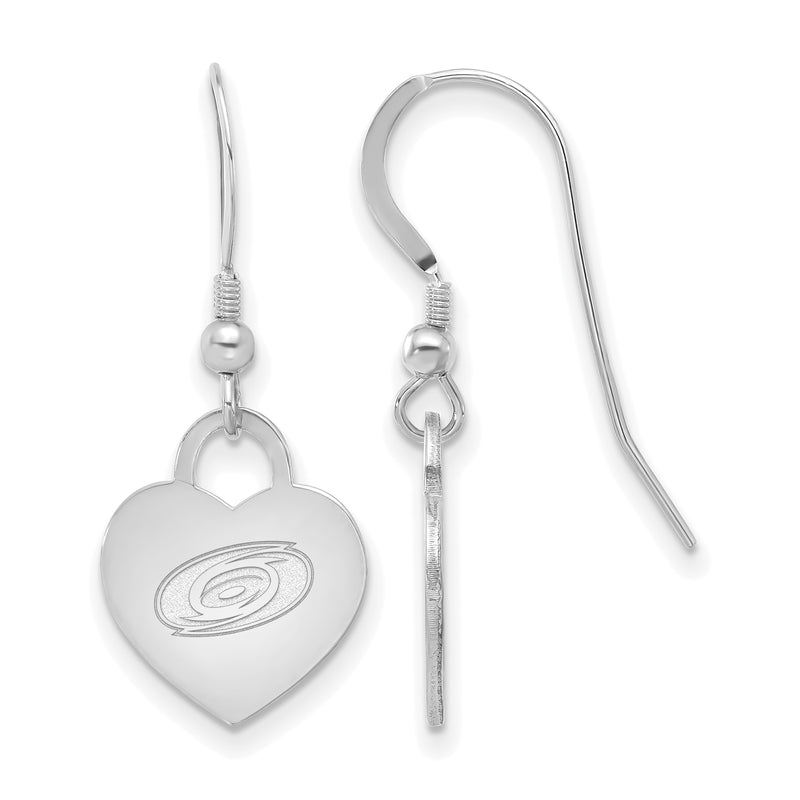 Sterling Silver NHL Carolina Hurricanes Heart Dangle Earrin