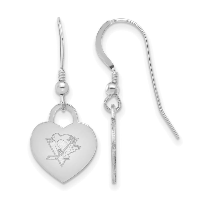 Sterling Silver NHL Pittsburgh Penguins Heart Dangle Earrin