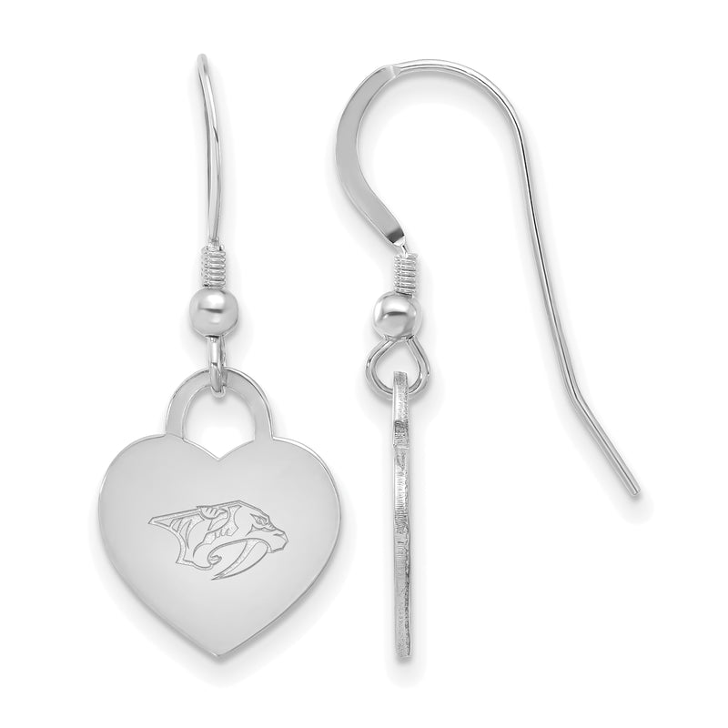 Sterling Silver NHL Nashville Predators Heart Dangle Earrin