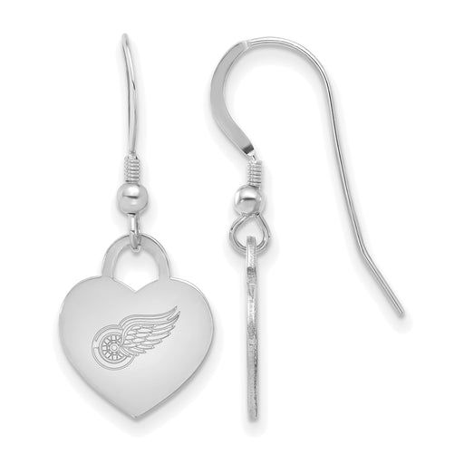 Sterling Silver Rhod-pl NHL LogoArt Detroit Red Wings Heart Dangle Earrings