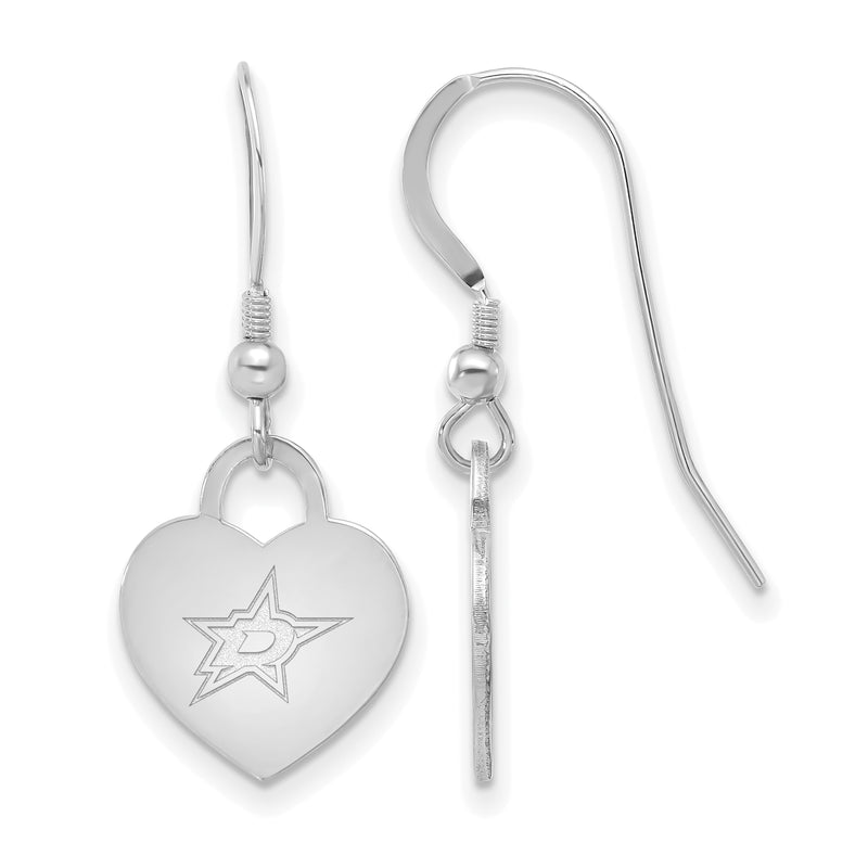 Sterling Silver NHL Dallas Stars Heart Dangle Earrings