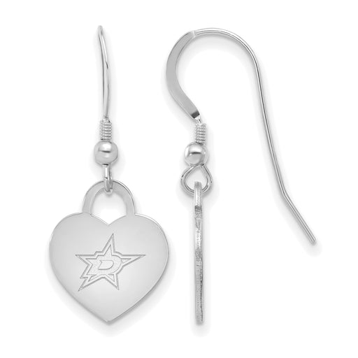 Sterling Silver Rhod-pl NHL LogoArt Dallas Stars Heart Dangle Earrings