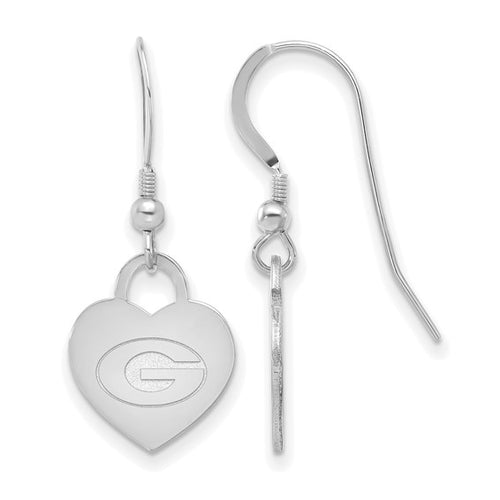 Sterling Silver University of Georgia Heart Dangle Earrings