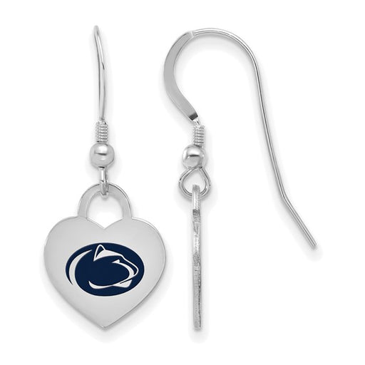 Sterling Silver Rhod-pl LogoArt Penn State Univ Enamel Heart Dangle Earring