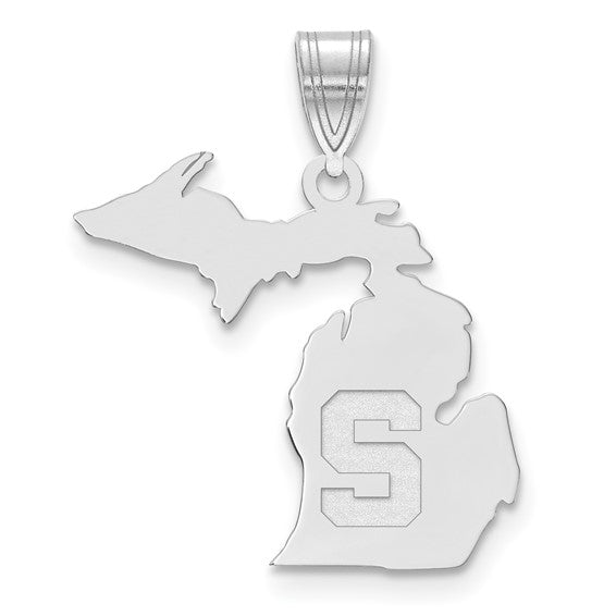Sterling Silver Rhod-pl LogoArt Michigan State University State Pendan ...