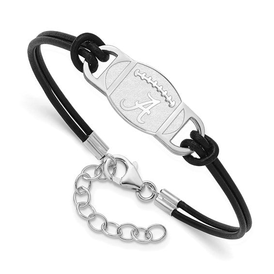 Silver University of Alabama Football Leather Bracelet