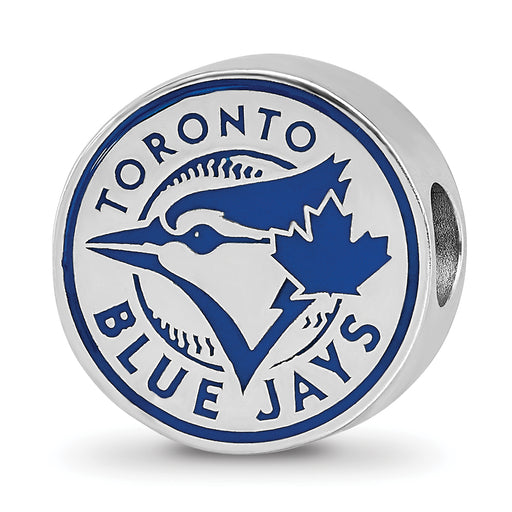 Sterling Silver Rhodium-plated MLB LogoArt Toronto Blue Jays Enameled Bead
