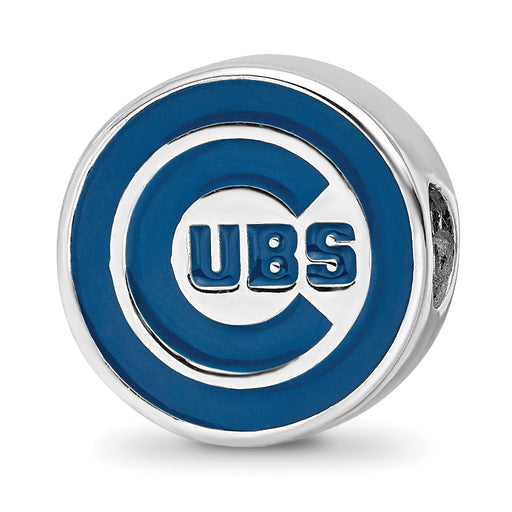 Sterling Silver Rhodium-plated MLB LogoArt Chicago Cubs Enameled Bead