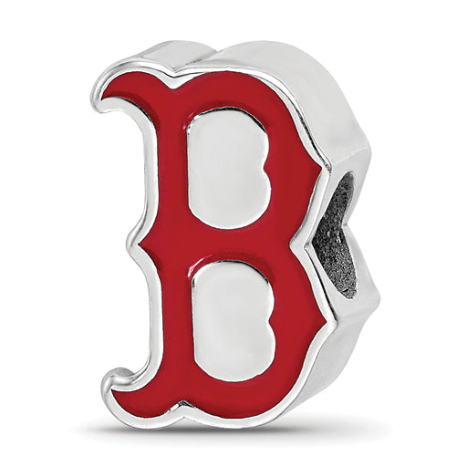 Sterling Silver Rhodium-plated MLB LogoArt Boston Red Sox Letter B Enameled Bead