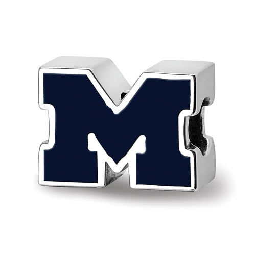 SS University of Michigan Block M Enameled 1-sided Bead