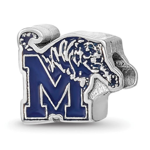 Sterling Silver Rhodium-plated LogoArt University of Memphis M Tiger Enameled Extruded Logo Bead