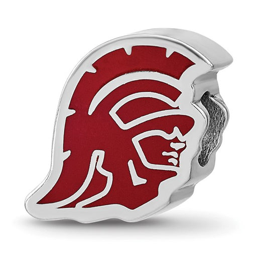 Sterling Silver Rhodium-plated LogoArt University of Southern California Trojan Head Extruded Enameled Bead