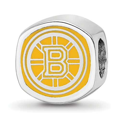 Sterling Silver NHL LogoArt Boston Bruins Double Logo Enameled Bead