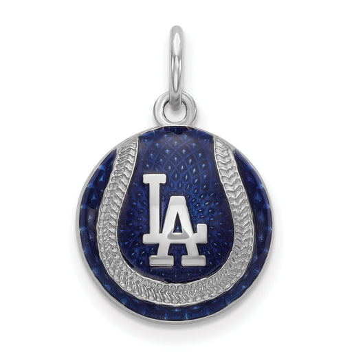 Sterling Silver Rhodium-plated MLB LogoArt Los Angeles Dodgers L-A Baseball Enameled Charm