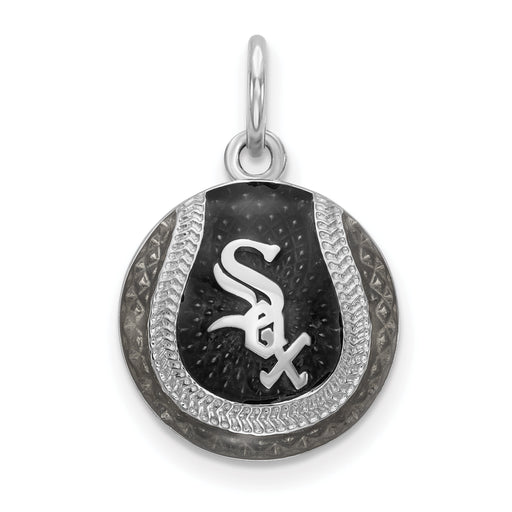 Sterling Silver Rhodium-plated MLB LogoArt Chicago White Sox Enameled Baseball Charm