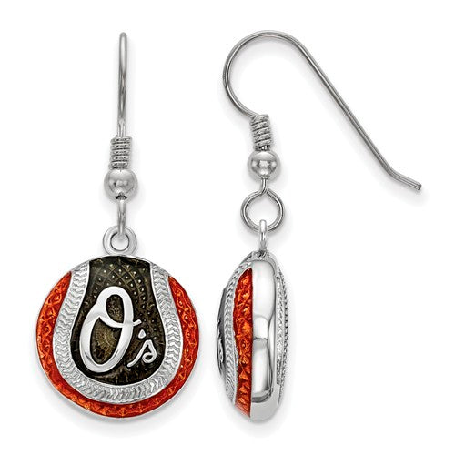 SS Baltimore Orioles Enameled Baseball Dangle Earrings