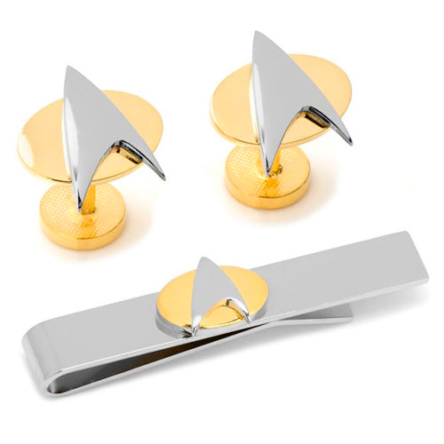 Star Trek Two Tone Delta Shield Cufflinks Tie Bar Gift Set