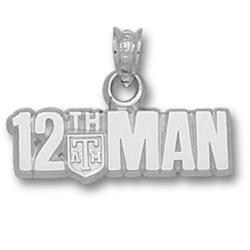 Texas A&M University THE 12TH MAN HORIZ Silver Pendant