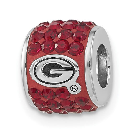 Sterling Silver University of Georgia Polished Red Crystal Bead Charm