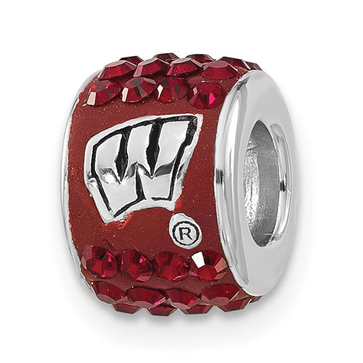 Sterling Silver University of Wisconsin Polished Red Crystal Bead Charm