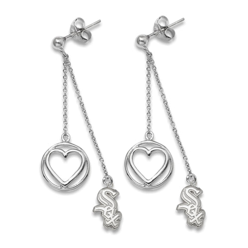 S/S CHICAGO WHITE SOX LOGO CHARM 1/2 BELOVED HEART EARRINGS