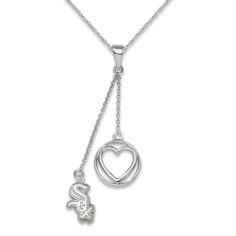 S/S CHICAGO WHITE SOX LOGO CHARM 1/2 BELOVED HEART NECKLACE