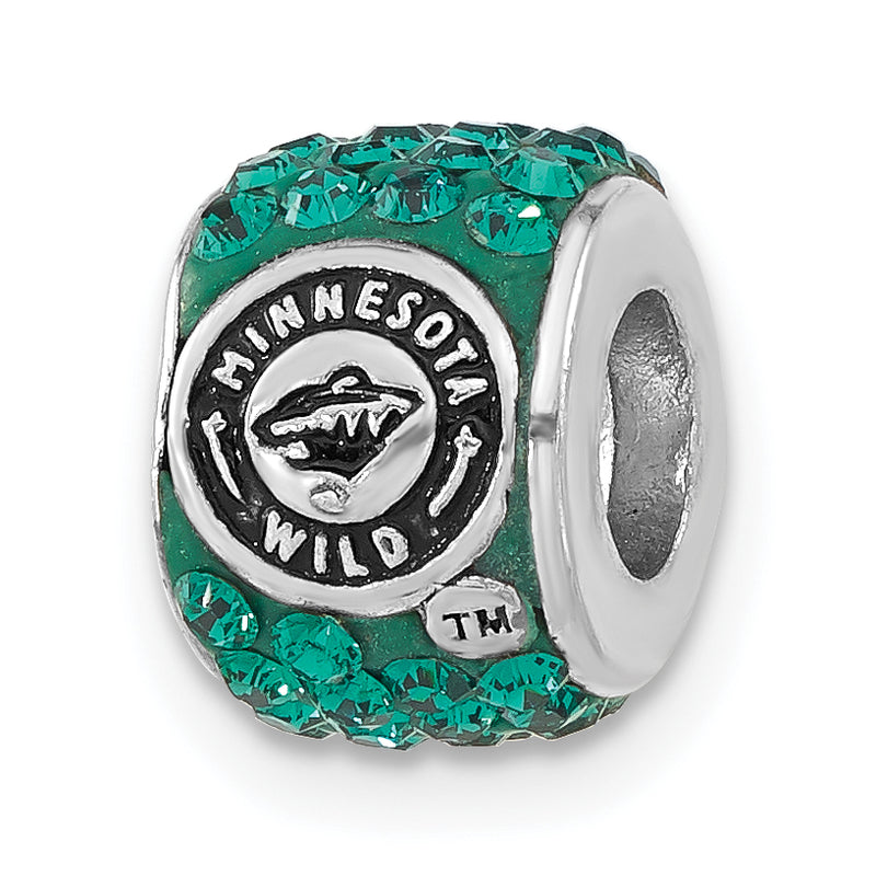Sterling Silver NHL Minnesota Wild Polished Green Crystal Bead Charm