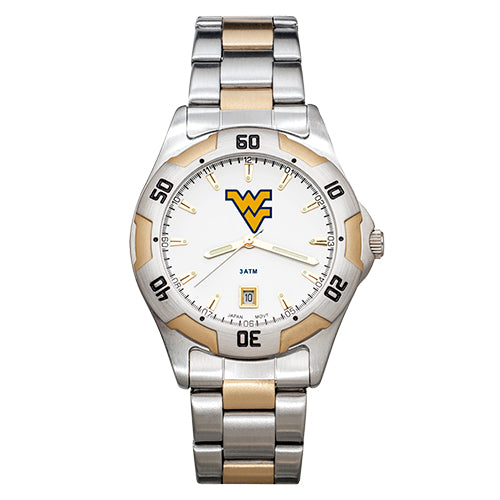 WEST Virginia Univ All-Pro Men's Two-tone Watch W/Bracelet